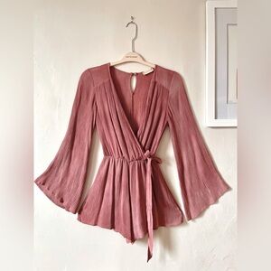 SOLD- Altar’d State Long Sleeve Dusty rose 70s playsuit romper